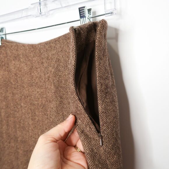 Crossing Pointe Womens Pants Size 18 Brown Wool Chevron Floral Straight Academia - Picture 9 of 12